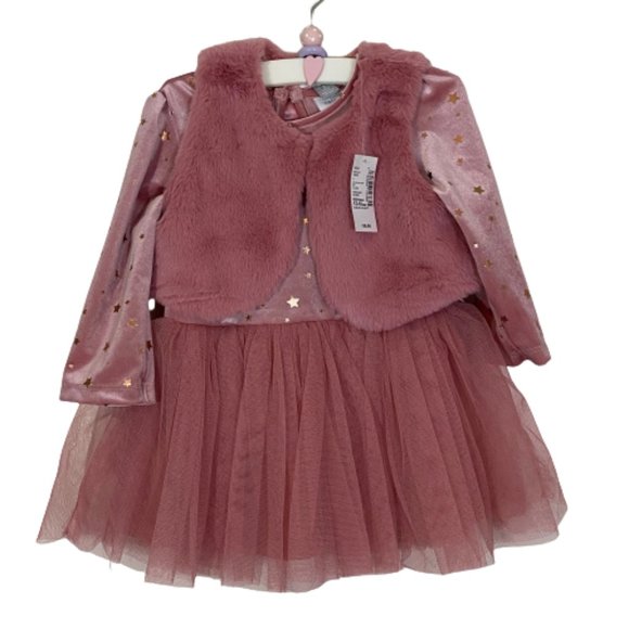 The Children's Place Baby Girls Pink Long Sleeve Tutu Dress w/ Vest 12/18M NWT